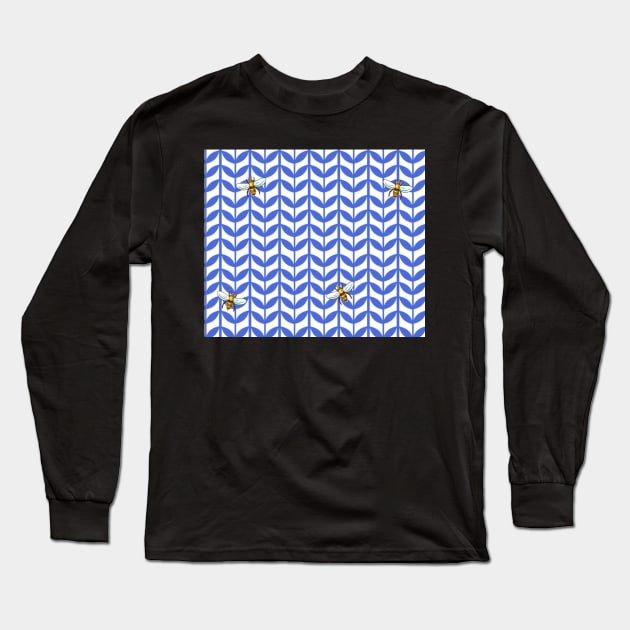 Blue and White Bees Long Sleeve T-Shirt by gillys